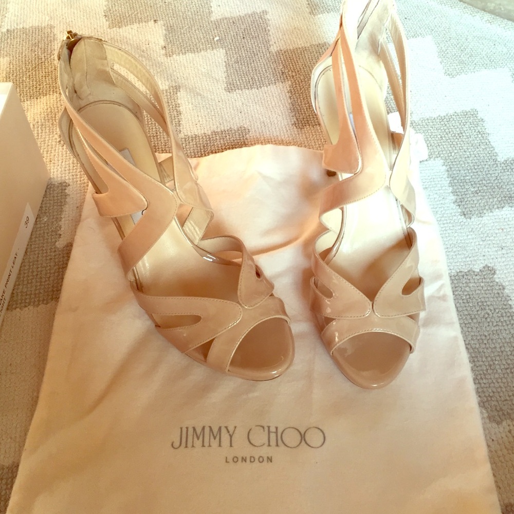 Jimmy Choo Nude Sandals. 4-5" heel